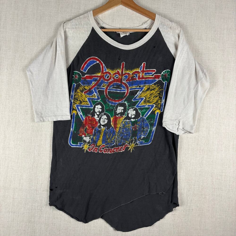 Vintage Foghat Pat Travers 70s Concert Drug Distressed Small Raglan Shirt